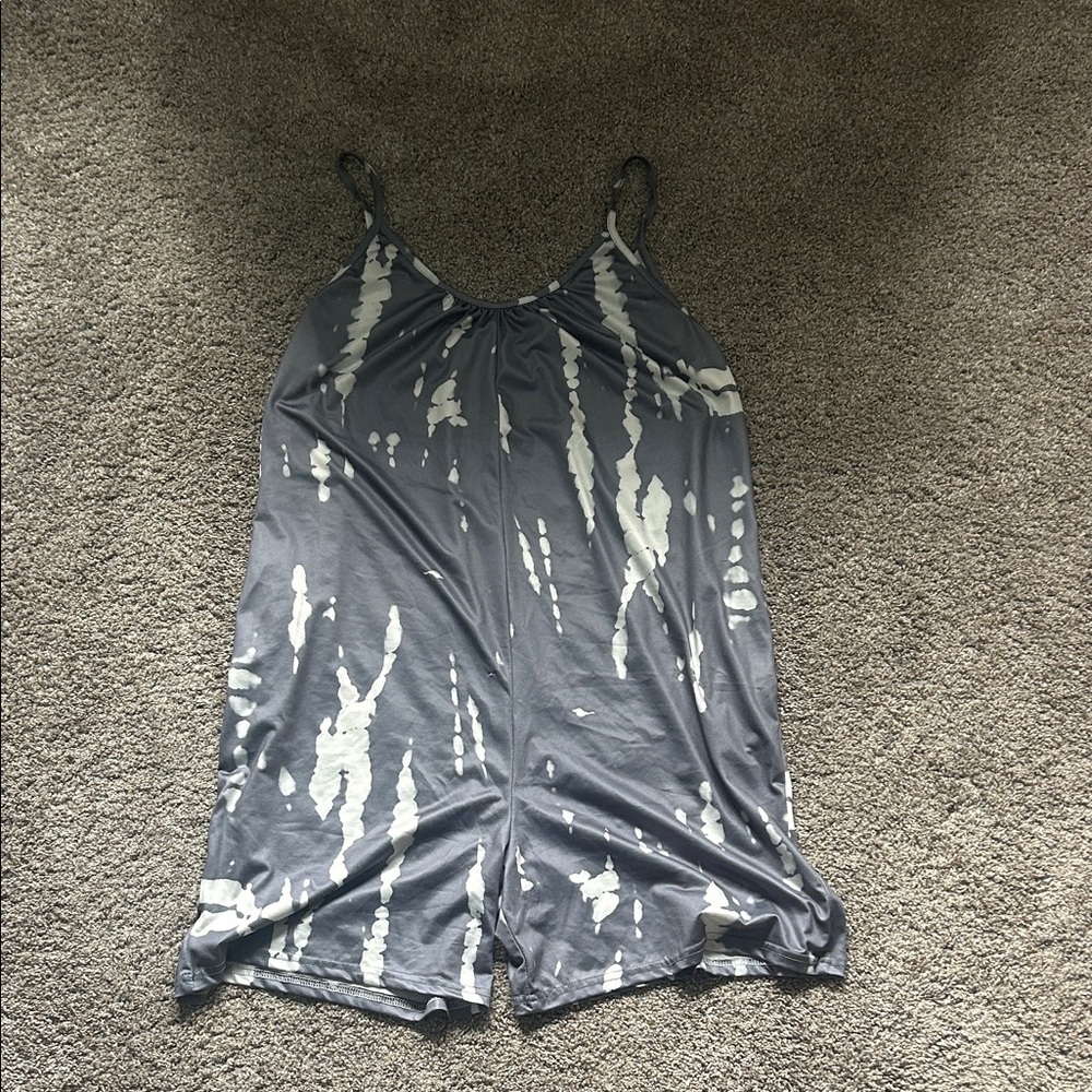 Gray and White Tie-Dye Romper